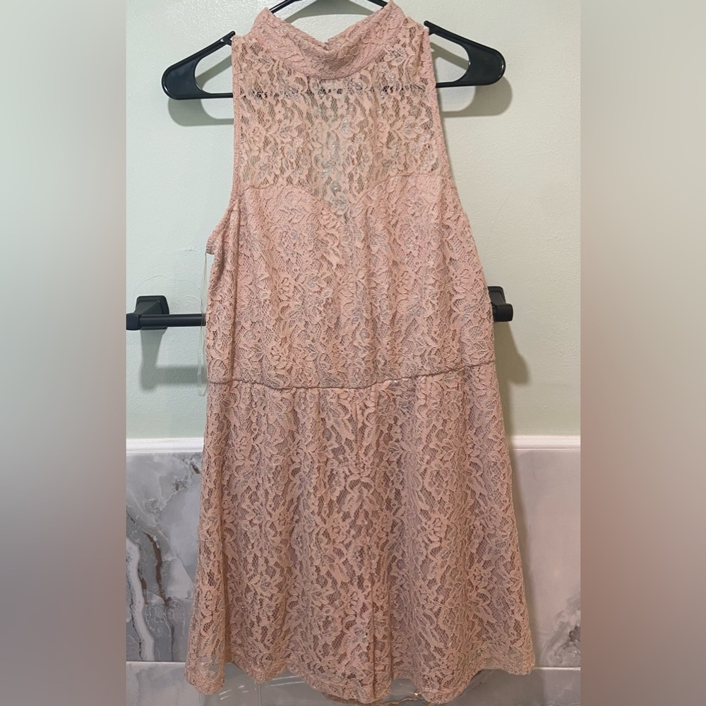 Shimmer Lace Mock Neck Romper